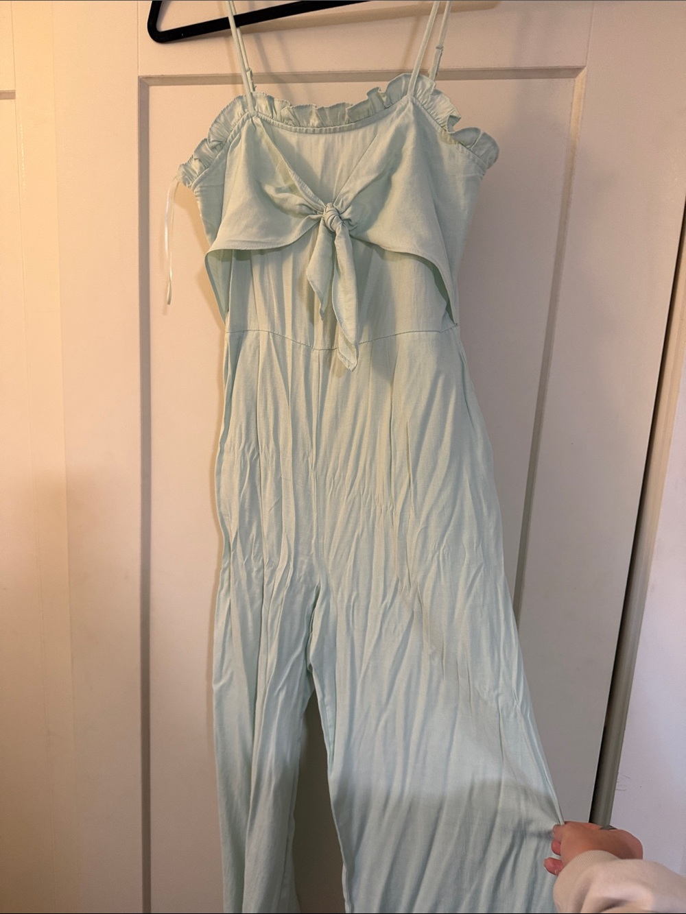 Women's Light Mint Tie-Front Jumpsuit